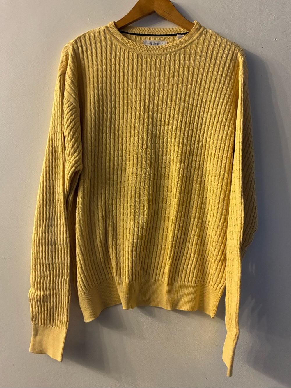 ALEX CANNON Butter Yellow Micro Cable Knit Sweater | Coastal Preppy Cotton M - Picture 2 of 9